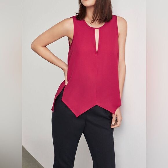 BCBGMaxAzria Sangria Red Keyhole Sleeveless Satin Georgette Top Blouse XS NWT - Picture 1 of 12